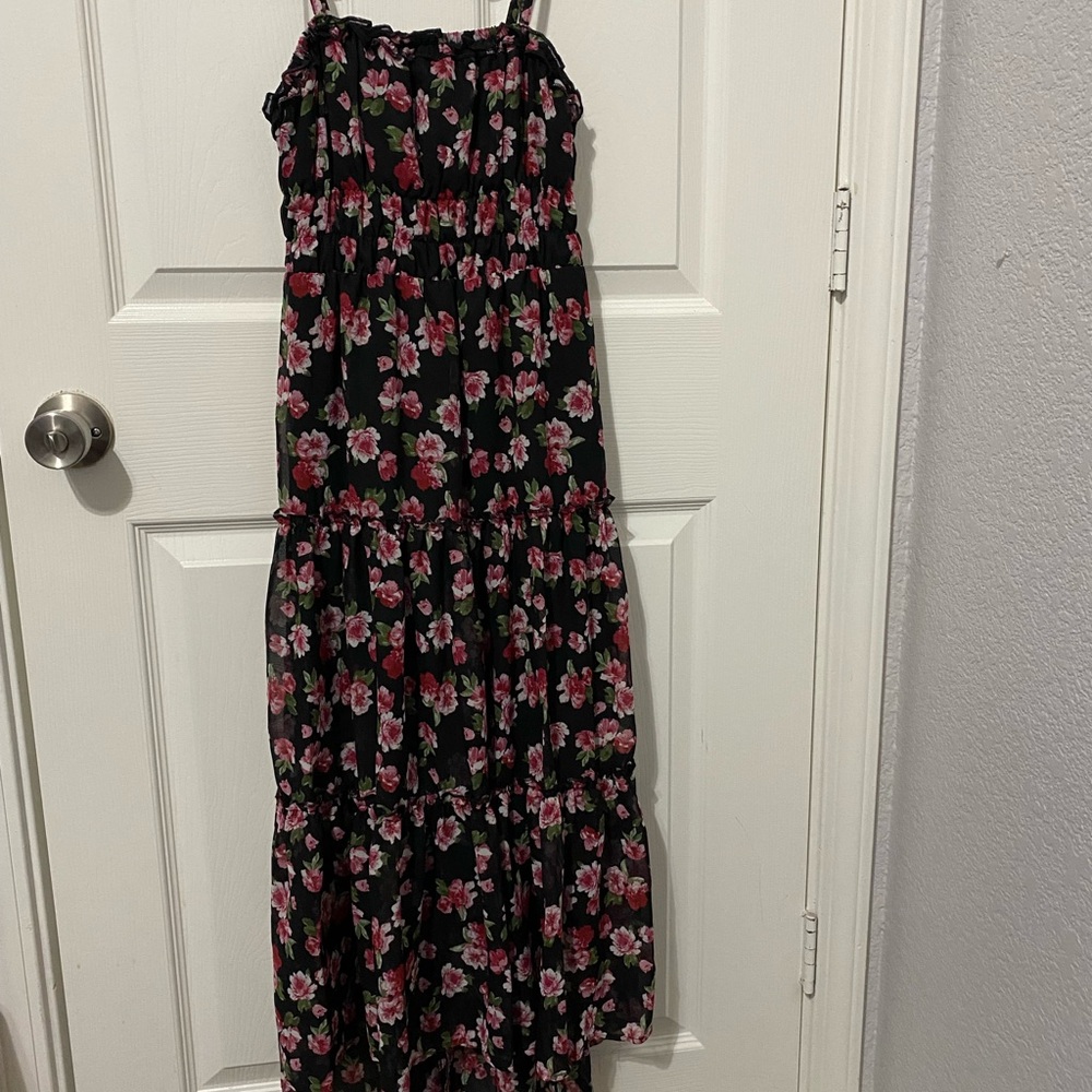 No Boundaries Black and Pink Floral High Low Dress
